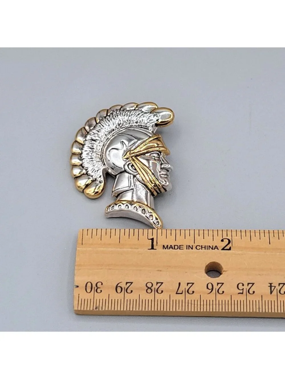 Two Tone Trojan Soldier Brooch Pendant C Clasp By Best Vintage 1990s